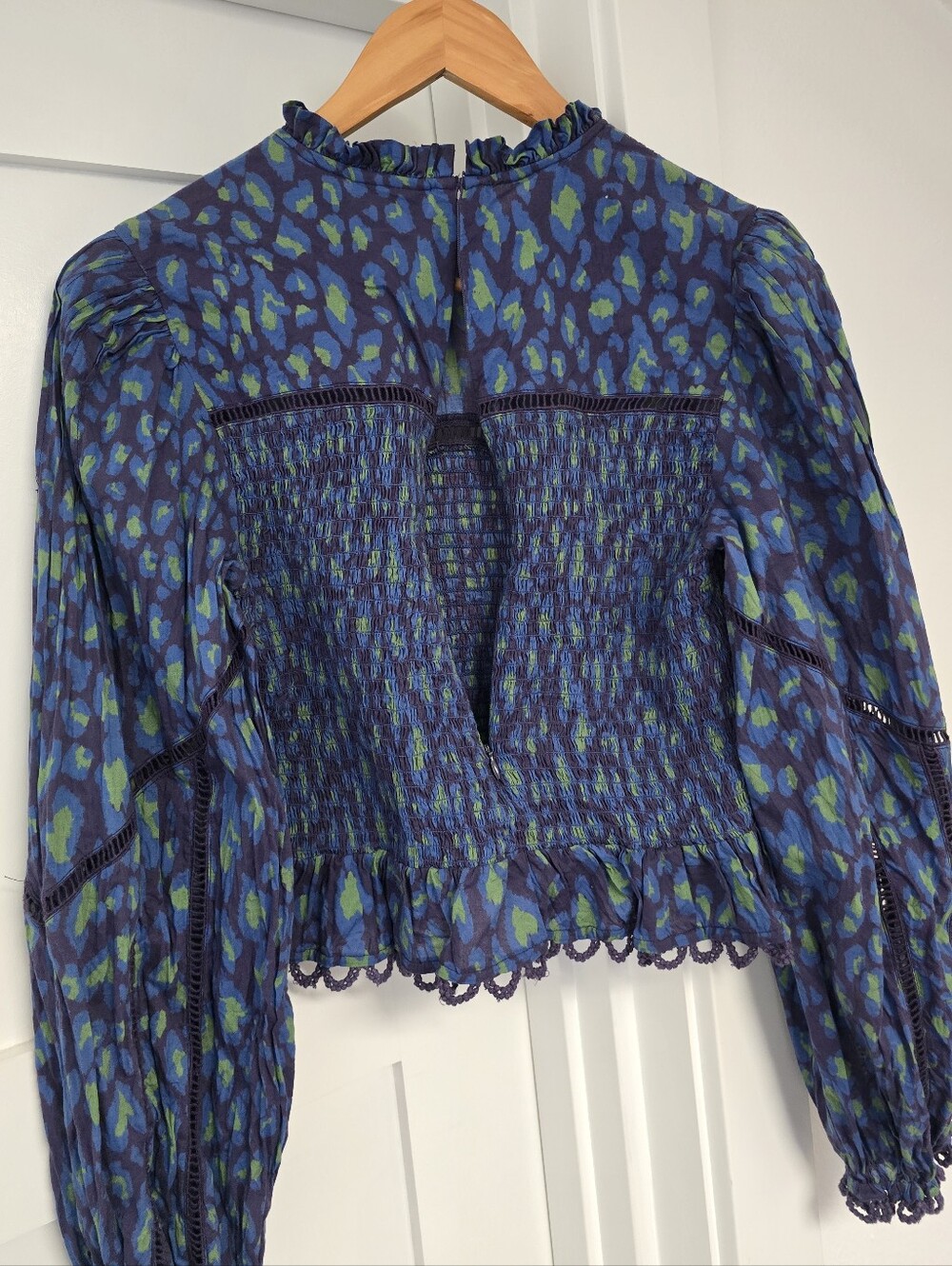 FARM Rio Blue and Green Smocked Peplum Blouse - Picture 10 of 15
